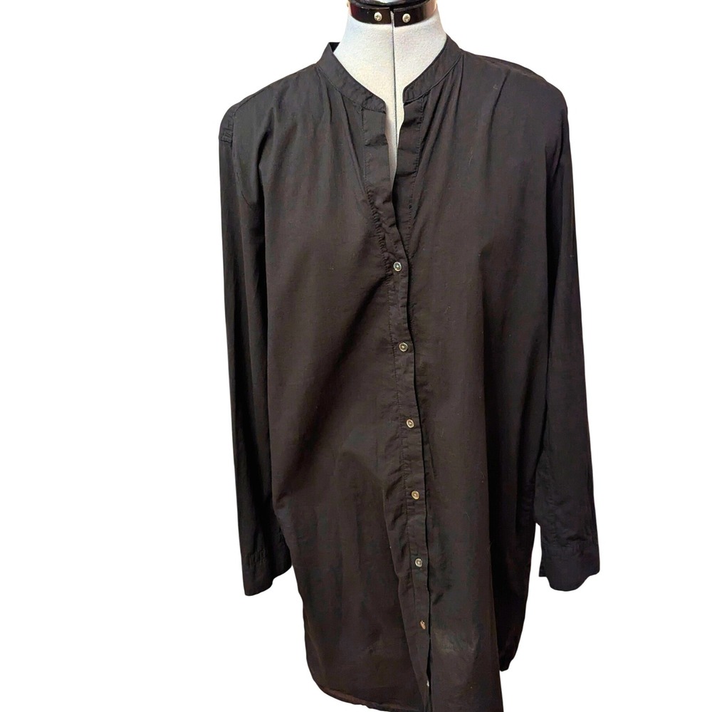 James Perse Black Cotton Button Down Tunic Top Oversized Minimalist Size 3 Large